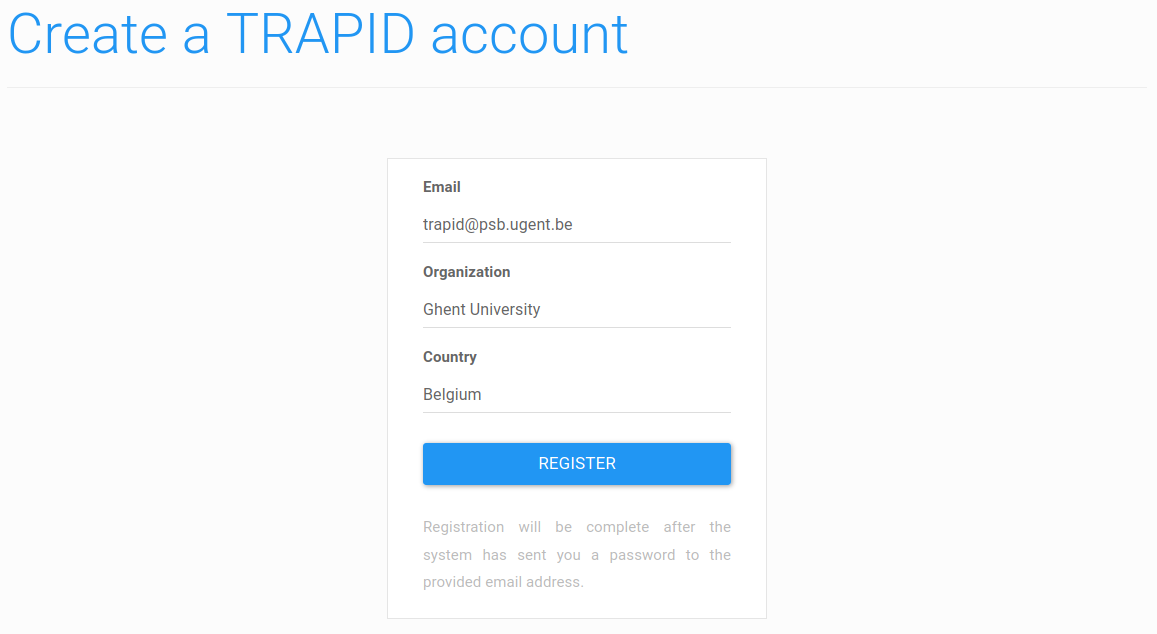 TRAPID login page